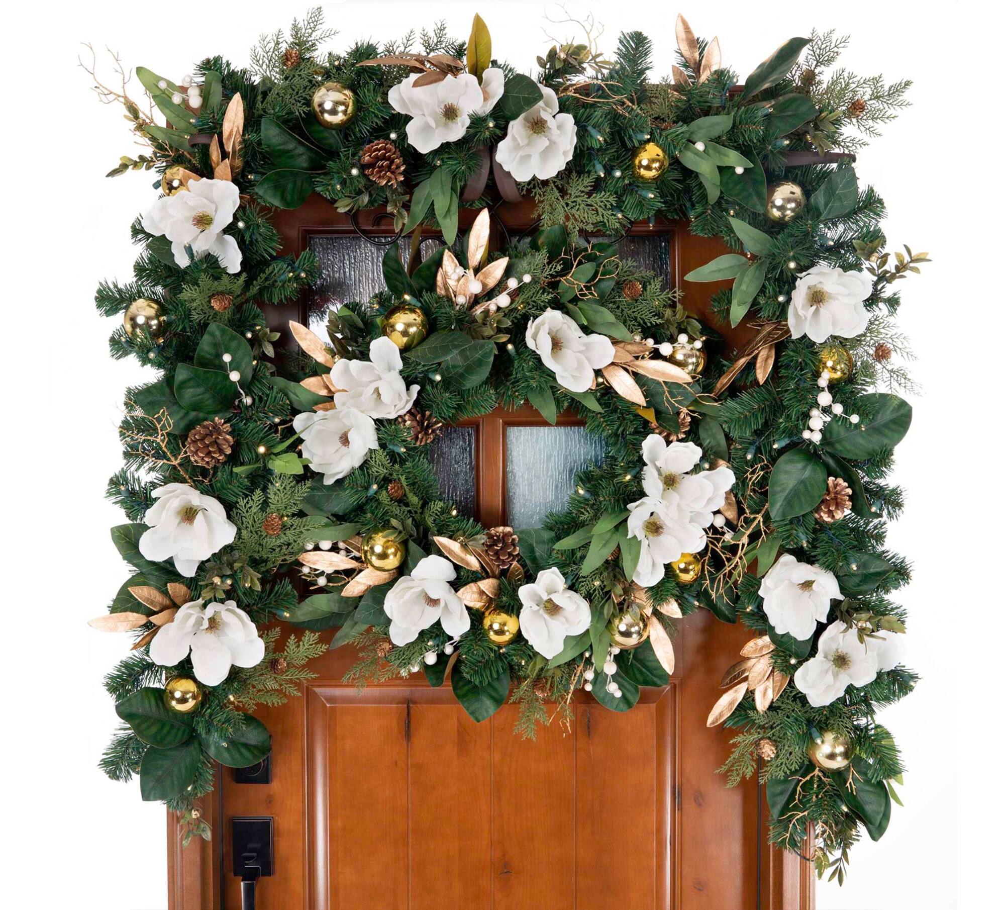 30" Pre-Lit White & Gold Magnolia Christmas Wreath